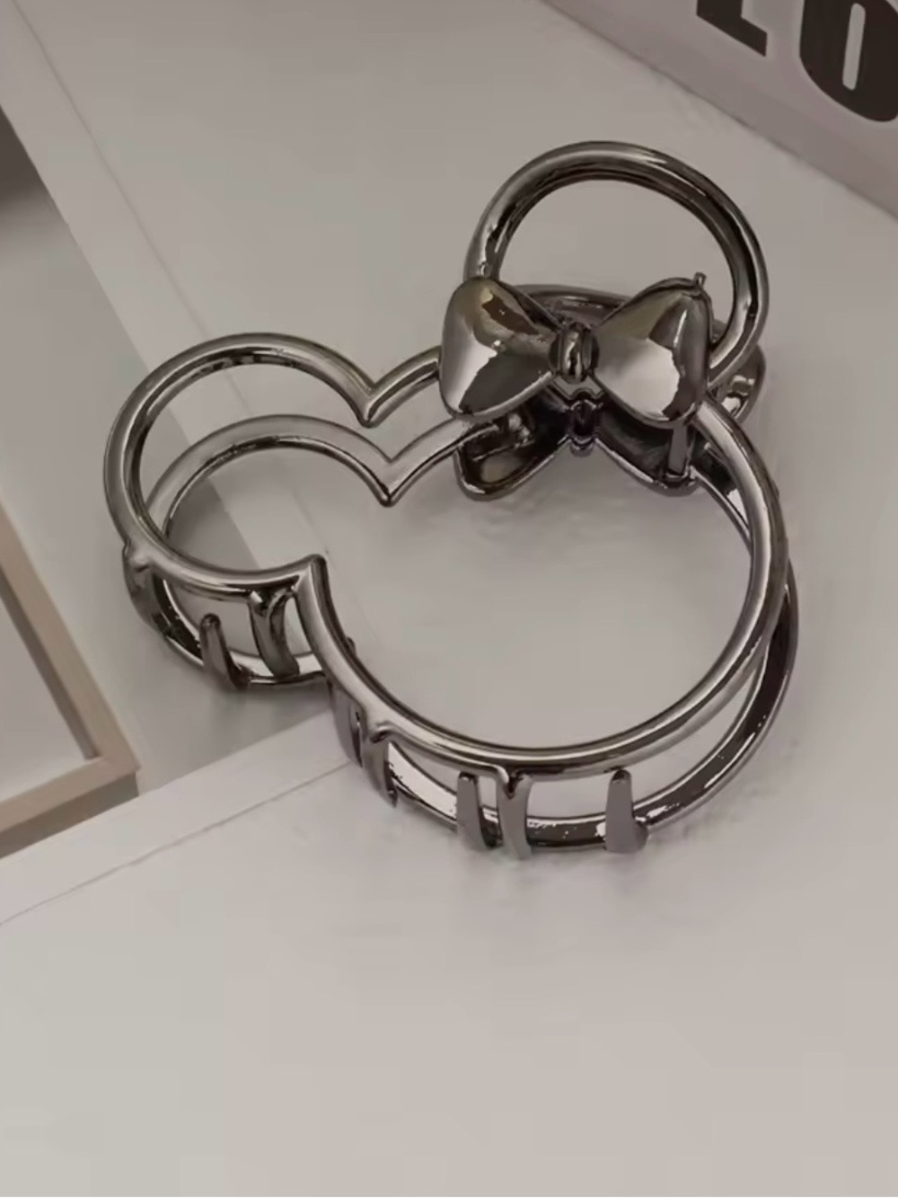 Silver Mickey Bow Claw Clip